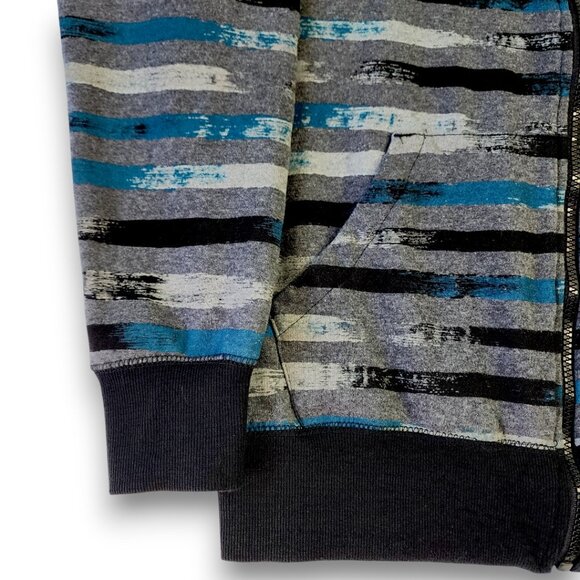 NO BOUNDARIES Men's Hoodie Medium Y2K Full Zip Gray Blue-Green Striped - Picture 6 of 13